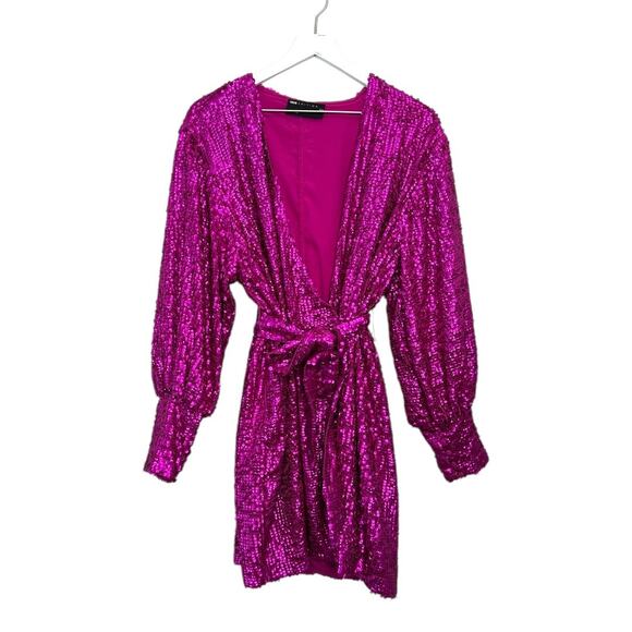 ASOS Edition Sequin Mini Wrap Dress Pink Women’s Size 12 - Picture 1 of 12